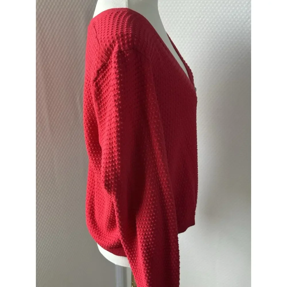Draper James RSVP Red Textured VNeck Long Sleeve Button Cotton Blend Cardigan XL